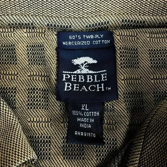 Pebble Beach Polo Shirt Mens XL Brown Checkered Short Sleeve Pullover 3 Button - Picture 2 of 7